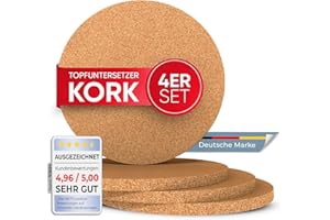 wortek Lot de 4 dessous de plat ronds en liège - Diamètre : 19 cm - Pour raclette - Résistant à la chaleur