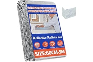 TEL CHARME * Radiator Bubble Foil Insulation 5m x 60cm – Radiator Reflector with 12 Sticky Pads, Heat Reflective Aluminum Foil for Walls, Roof & Pipes, Energy Saving Thermal Barrier, Easy Cut & Install