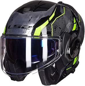 Casco modulare DOT/ECE Moto Certificato 180 ° Flip-up del Casco a Doppia  Visiera e Fodera Rimovibile (Nero Giallo 56-63cm),L(56~57cm) : Auto e Moto