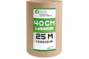 V1 TRADE Rouleau de carton ondulé - 40 cm x 25 m - 190 g/m² - Matériau d'emballage pour une expédition et un stockage sûrs - Respectueux de l'environnement et recyclable
