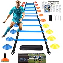 Kit D'entraînement Football - Échelle D'agilité 6m, 12 Cônes, 6 Obstacles Réglables, Avec Sac De Rangement