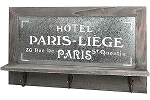 Quantio Nostalgisches Holz Schlüsselbrett Paris - Garderobe mit 3 Haken - Brett mit Ablage - Schlüsselablage BZW. Handy-Ablage - Hakenleiste