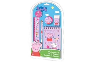 SRV Hub Juego de 5 piezas de papelería de Pepa Pig para niños, cuaderno A5, borrador, lápiz, regla, sacapuntas, suministros de regreso a la escuela, regalos para niñas de más de 3 años