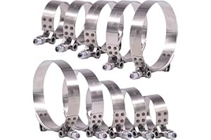 Glarks 10Pcs 5 misure 38-94mm acciaio inossidabile T-Bolt Fascette Turbo Aspirazione Tubo morbido Intercooler Morsetti Assortimento Set