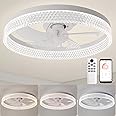 ZYDTRIP Ceiling Fans with Lights and Remote, 19.7 Inch Ceiling Fan, 6 Speeds, Reversible, Dimmable Flush Mount Fan Light, Modern and Bladeless Ceiling Fan Light for Bedroom Living Room Dining Room