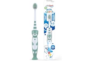 Aquafresh Milk Teeth Baby Toothbrush, Specially Designed for Children aged 0-2 by Dental Experts, Toddler Toothbrush in Plastic-free Packaging, Extra Soft Bristles - Assorted (Random) Color