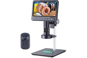 Koolertron Microscope Numérique Parfocal 7 Pouces HD 1600X Ecran IPS 1080P Microscope Professionnel pour l'inspection des Pièces à Souder, Windows/Mac OS Compatible