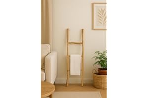 Biscottini Escalera toallero baño 108 x 32 x 3 – Escalera decorativa de madera – Toallero de bambú
