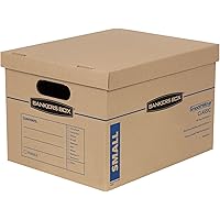 10 BANKERS BOX Strong Moving Boxes, SmoothMove Classic 32 Litre Cardboard Storage Boxes for Moving, Packing Boxes, Tape-Free