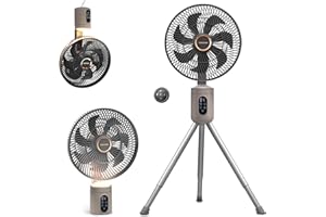 YOKEKON Ventilator Leise mit Fernbedienung, Akku Große Ventilator mit Schlafzimmer/Camping, Tisch/Stand/Wandmontage 3-in-1 Fan, Lampe, Batteriebetrieben, Timer, Stark, Tragbarer
