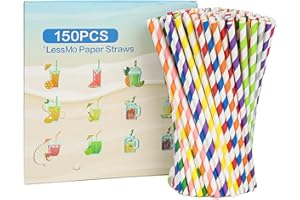 LessMo 150 PCS Papiertrinkhalme Biologisch Abbaubare Recycelbare Trinkhalme Plastikfrei Umweltfreundlich, 10 Stile - Ideal für Cocktails Kalte Getränke und Säfte | Geeignet für Partys Hochzeiten