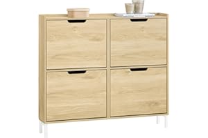 SoBuy Meuble Chaussure 4 Abattants Meuble à Chaussures d’Entree Armoire à Chaussures Rangement Chaussures Compact Range Chaussures Étroit pour Entrée ou Couloir L100xP19xH91cm Naturel FSR100-N