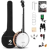 Vangoa Banjo a 5 corde con Remo Testa Chiusa Indietro Solida Banjo con Kit per Principianti, Accordatore, Cinghia, Pick up, A
