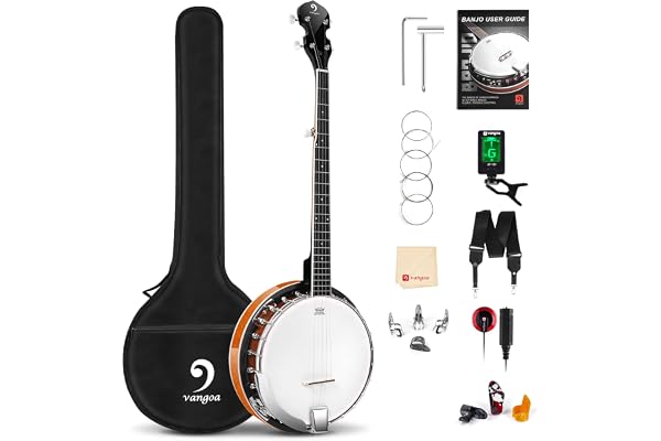 Vangoa Banjo 5 cordes avec peau Remo Dos Solide Fermé avec Kit de Débutant, Accordeur, Sangle, Ramassage, Cordes, Médiators, Sac