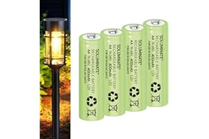 Soluminate AA Solar Light Batteries (400mAh) Size AA 1.2V Rechargeable NiMH for garden solar lights (4-Pack)