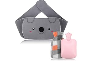 ATJTYSX Wärmflasche, Wärmflasche mit Bezug, Verlängerte Tragbarer Wärmflaschengürtel, 3 in 1 Wärmflaschengürtel Set, für Nacken und Schulter, Rücken, Beine, Taillenwärmung(Rosa kariert)