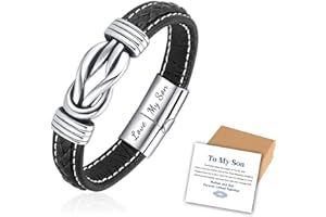 HPKJUYDS ?Mother and Son Forever Linked Together Braided Leather Bracelet, Men's Knot Wristband Cuff Bracelet, Inspirational Birthday Gift from Mom (1pc)