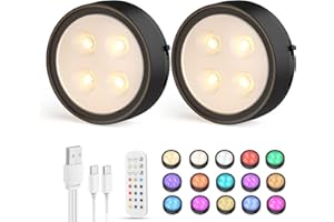 Onumii Lampe LED Rechargeable Cuisine Sans Fil Lumiere Sous Meuble Placard Eclairage Spot Led avec Telecommande USB Pile Armoire Light 12 Color Dimmable éclairage Spécial Lumière (2pcs Noir)