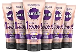 Sunsilk, Trattamento Intensivo 1 Minute Wow, Maschera Capelli Lisci, Linea Liscio Perfetto, Maschera Capelli Ristrutturante, con Olio d’Argan, Proteine della Seta e Biotina, 6 Pezzi da 180ml