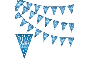 Jwssor Father’s Day Bunting Banner,10m 20Flags Best Dad Decoration Banner,Father’s Day Waterproof Bunting
