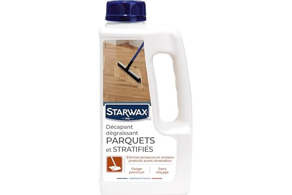STARWAX - Décapant Dégraissant pour Parquets et Sols Stratifiés - Décape et Dégraisse Avant Rénovation - Sans Rinçage - Optimise la Finition - Fabriqué en France - 1l - 80m²