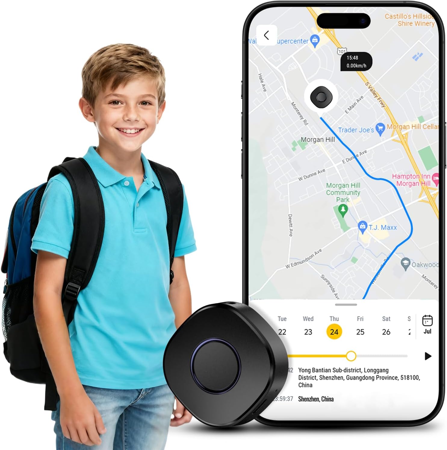 Mini Rastreador GPS Personal para Niños, Ancianos y Perros, Mochila, Mini Rastreador GPS Portátil para Coche con Correa y Clip para la Mochila, Botón SOS Requiere Suscripción