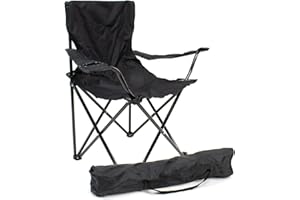 THESECRETHOME.ES The Secret Home - Silla de Camping Plegable con Reposabrazos - Color Negro - Asiento Portátil y Ultraligero para Exteriores - Ideal para Acampada, Camping, Pesca, Trekking