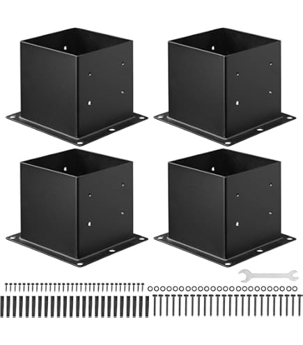 4 Pcs Supporto Palo Gazebo Regolabili, Ancoraggio Terra Pali Robusto, Kit Staffe Base Recinzione Legno Durevoli,Accessori Rinforzo Pilastro Rivestito Polvere Nero per Cassetta Lettere,Colonna Terrazza