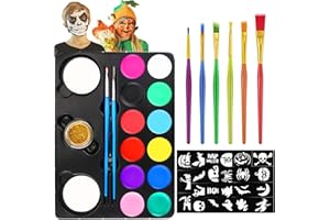 FHzytg Halloween Kinderschminke Set, Waschbar Face Paint Bodypaint Schminke Kinder, mit 15 Farben Schminkpalette, Professionelle Schminkset Halloween Gesichts-Make-Up