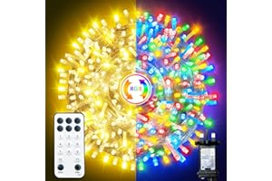 ARKOCHIC 35M Outdoor Christmas Lights, 300 LED Christmas Tree Lights, IP65 Waterproof Fairy Light Plug in 11 Modes Memory Linkable Cluster Light for Indoor Outside Decorations, Coloured/Warm White