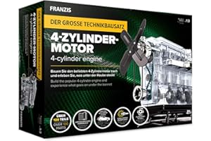 Franzis 67175 – Le Grand kit Technique Moteur 4 cylindres, modèle à l'échelle 1:3, 100 Composants à Brancher et Visser, avec Module sonore, Instructions (français Non Garanti) et livret
