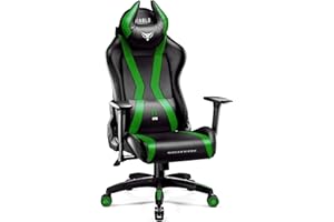 Diablo X-Horn Silla Gaming Oficina Gamer Apoyabrazos 3D Cojín Ajustable Diseño Ergonómico Cuero Sintético Función de Inclinación Negro-Verde Normal (L)
