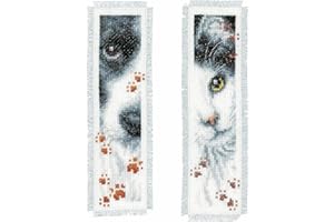 VERVACO Kit Bordado Punto De Cruz Contado Marcapáginas Manualidades Juego de 2 Perro Y Gato Set Completo De Bordado para Principiantes Regalo para Amante De Libros ca. 6 x 20 cm Cross Stitch