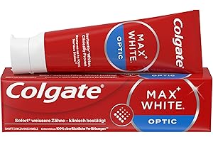 ‎COLGATE Colgate Zahnpasta Max White Optic 75 ml – entfernt bis zu 100% der Oberflächenverfärbungen für eine sofortige Zahnaufhellung* und ein weißeres Lächeln