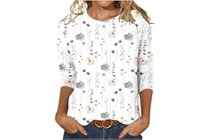 FunAloe Women Tops and Blouse Summer 3/4 Sleeve Tops Plus Size Tops Floral T Shirt Spring Clothes Elegant Women Casual Short Sleeve Womens Party Tops Ladies Tops V Neck T Shirts Business Office