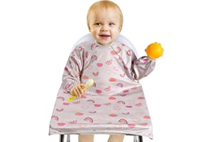 Vicloon Baby Bibs with Sleeves, Baby & Toddler Weaning Bib Coverall Attaches to Highchair & Table, Waterproof Long Sleeve Bib Unisex Feeding Bibs Apron for Infant Toddler