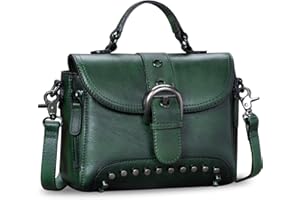 IVTG Genuine Leather Handbags for Ladies Little Top Handle Handbag Vintage Style Handmade Crossbody Bags Purses Satchels