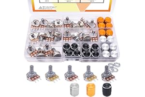 Taiss 60Stück Potentiometer Kit B5K 10K 20K 50K 100K Ohm Linear Taper Drehpotentiometer B Type Potentiometer with Nuts, Washers and 3 Different Colors of Aluminum Alloy Knopf F029