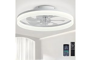DWDVBL 50cm Ventilateur de Plafond Silencieux avec Lumiere et Telecommande 6 Vitesses et vent Réversible Dimmable LED Ventilateur de Plafond avec lumière avec télécommande pour Salon Chambre à Couche