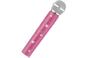 Sanwuta Fake Microphone Prop Sparkly Bling Rhinestones Microphone Prop Plastic Play Microphone Pretend Glitter Bedazzled Microphones for Disco Stage Party, 9.5 x 2 Inch (Pink)