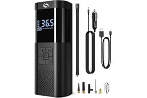 SERVOMASTER Car Tyre Inflator Air Compressor, 150PSI Tyre Inflator Cordless for Car Motorcycle Bike Ball, 12V DC Car Tyre Pump, Digital Tyre Inflator, LED Light, Car Accessories Essential for Men