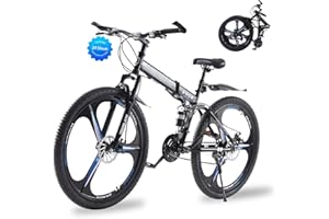 TRIOBLADE 24/26/27.5'' Folding Mountain Bike 21Speed Foldable Mountain Bicycle with Dual Disc Brakes 3 Spoke Wheels Mountain Bikes Dual Suspension Design for Adult Men Women