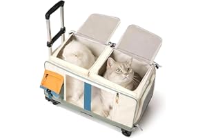 WUDLEP Cat Rolling Carrier, Double-Compartment Pet Rolling Carrier with Wheels for 2 Pets, Rolling Pet Carrier with Telescopic Handle and Shoulder Strap, for Traveling, Walking, Camping