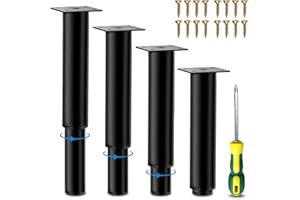 LYLIDIA 4 Pezzi Piedini per Mobili Regolabili, 18~33cm Piedini Armadio in Metallo, Gambe Regolabili per Mobili Acciaio Antiscivolo, Gambe Resistenti per Mobili Divani Tavoli Letto, Nero