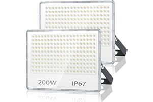 TASINUO Focos LED Exterior 200W 2 Piezas, 20000LM 7000K Blanco Frío Luces Led Exterior, IP67 Impermeable Luz Exterior, 200 LEDs Potente Proyector LED, Lampara LED para Jardin, Terraza, Garaje, Fábrica