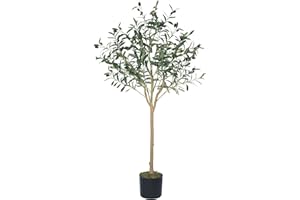 CQURE 120CM Artificial Olive Tree, Tall Faux Olive Plant Indoor Potted Fake Olive Leaves with Natural Wood Trunk and Lifelike Fruits for Home Office Living Room Bedroom Decor