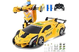 Carox Ferngesteuertes Auto, 2.4Ghz 1:18 Roboter RC Auto mit LED-Licht, 360 Grad Drehung RC Car Spielzeug für Kinder ab 6 7 8 9 10 11 12 Jahre (Gelb)