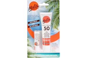 Malibu Sun SPF 50 Face Cream and SPF 30 Lip Balm Duo, High Protection Sun Cream, Water Resistant, Vitamin Enriched, 2 pack