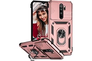 POUHYE Funda para Xiaomi Redmi Note 8 Pro Carcasa Original, Silicone TPU + PC Rugged Bumper Case con 360° Magnético Anillo Soporte, Cubierta de cámara Deslizante Proteger Carcasa Oro Rosa