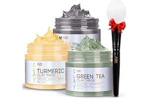 ANAI RUI ANAiRUi Mascarillas Faciales de Cúrcuma + Mascarilla Arcilla Té Verde + Mascarilla de barro del Mar Muerto - Para limpieza facial profunda, hidratante e purificante, desintoxicante, 210g